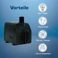 Wasserspielpumpe, Brunnenpumpe, 750l/h 12V kep0750l (General