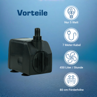 Wasserspielpumpe, Zimmerbrunnenpumpe, 450l/h 12V kep0450l (G