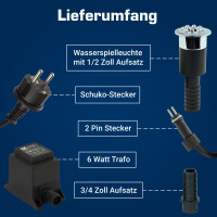 Wasserspielleuchte weiß 1/2" & 3/4" 6